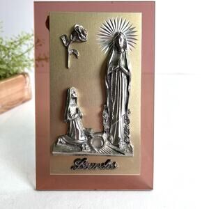 VTG Plaque Grotto Virgin Mary Our Lady of Lourdes Bernadette Soubrious France